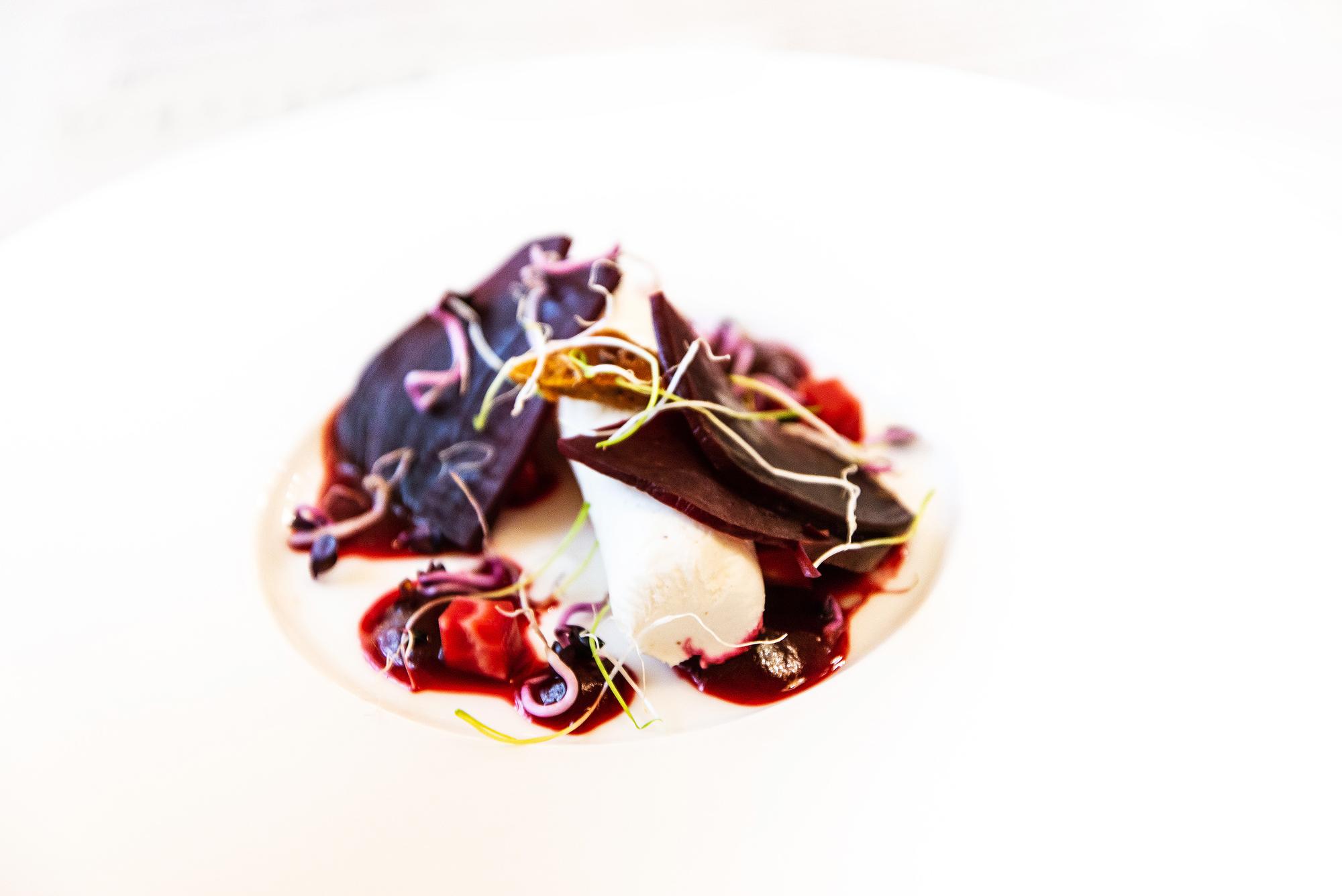 Close-up plated seasonal dish with garnish